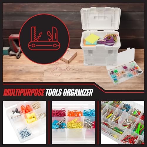 Stalwart Portable Tool Box Small Parts Organizer with Drawers, White