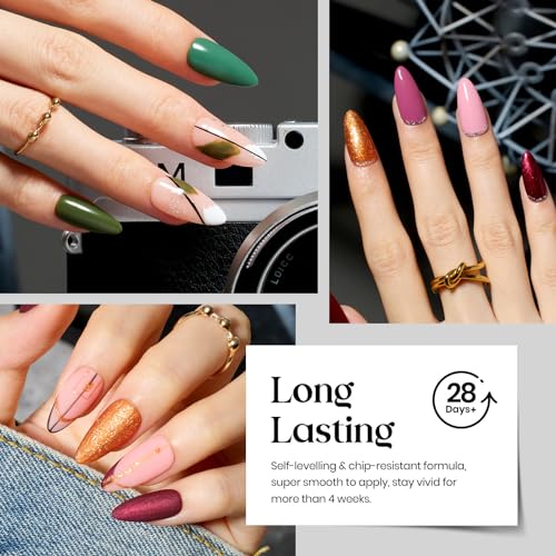 Beetles Fall Gel Nail Polish Set, 23 Pcs Gel Polish Kit with Base Top Coat | Burgundy Brown Gold Olive Green Nude Pink Black White Glitter Top Coat Soak off UV Gel Nail Polish for Women - color: 0-0 Morden City