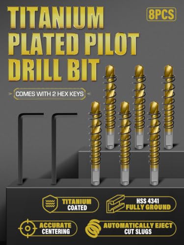 Pilot Drill Bits for Hole Saws, 6 PCS, M2 Steel 15/64"×2-11/16"(6-68mm) Titanium Coated Each one with a Spring, Plus Two Wrenches. Suitable for Drilling Center Holes in Iron, Wood, Steel, and Plastic - size: 6PCS 15/64"(6mm)×2-11/16"(68mm)
