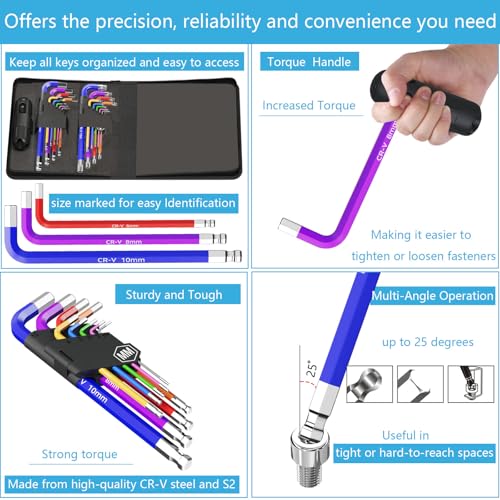 18 PCS Hex Key Set, Color-Coded, Chrome Vanadium Steel, Industrial Grade, T10-T50 - size: 18PCS Set