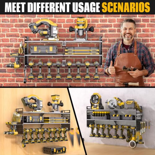 33" W Power Tool Organizer Wall Mount, 3-Layer,10 Drill Holders - color: Black, size: 10 Drills Holder-3 Layers