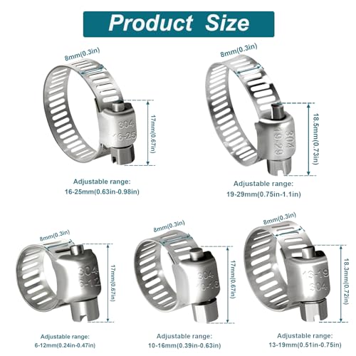 Hose Clamp, 40PCS Fuel Line Clamp, 1/4" to 1-1/8" Radiator Hose Clamps - size: Multi-40PCS