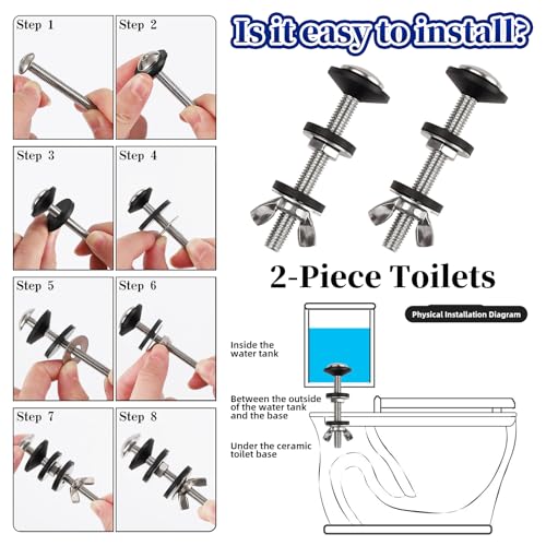 Universal Toilet Tank to Bowl Bolts Kit, 4PCS, M8 Size, Silver - color: Silver、Black