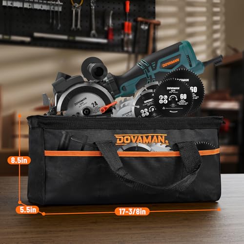 DOVAMAN Circular Saw w/Bag, 5.8A 4-1/2" mini Saw w/Laser & Auxiliary Handle - color: C-blue