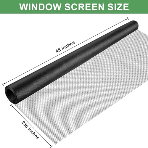 48"X236" Window Screen Replacement Kit, 6 in 1 Window Screen Door Repair Kit, Replacement Window Screens, Fiberglass Patio Screen Mesh for Porch Sliding Door, Rolling Tool Hook Spline Cutter Ruler - size: 48"x236"with Tools