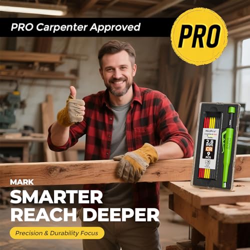 Nicpro Carpenter Pencil with Sharpener & Holster, Construction Pencil-Black - color: Black with Green