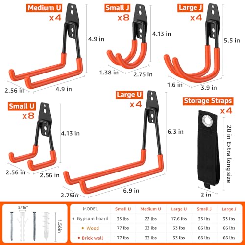 32-Pack Heavy Duty Wall Mount Garage Hooks - color: 32 Pack Orange