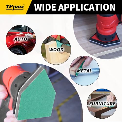 TPmax 100 Pack 90x65mm Detail Sander Sandpaper 40 Grit Compatible with Milwaukee M12 Heavy Duty Hook & Loop Anti Clogging Polyester Film Sheets - size: 40 Grit