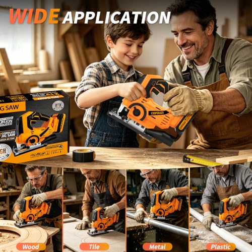 Cordless Jig Saw, Jigsaw Saw with 2×2.0Ah Batteries and Charger, Power Saber Saw Tool with LED Light, 0-45° Bevel Cuts & 4 Orbital Sets, Electric Curve Saw for Straight/Curve/Circle Cutting