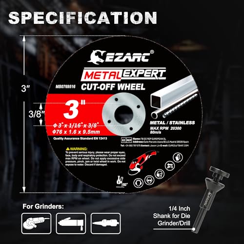 EZARC 25 Pack 3" Cut Off Wheels with 1/4" Mandrel, 3/8" Arbor Metal Cutting - size: 25PCS 3” x 1/16” x 3/8”& Mandrel