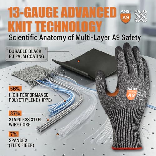 Donfri Level 9 Cut Resistant Work Gloves, Reinforced Thumb - size: Large