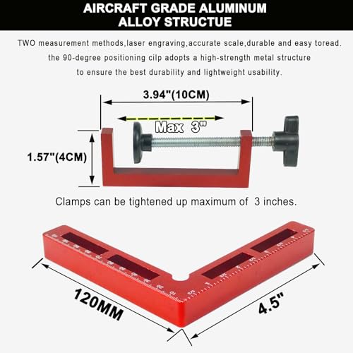 90 Degree Positioning Squares Right Angle Clamps for Woodworking - 4 Pack 5.5"Aluminum Alloy Woodworking Corner Clamps, for Picture Frame, Cabinet, Boxes, Drawers (4Pack 5.5'')