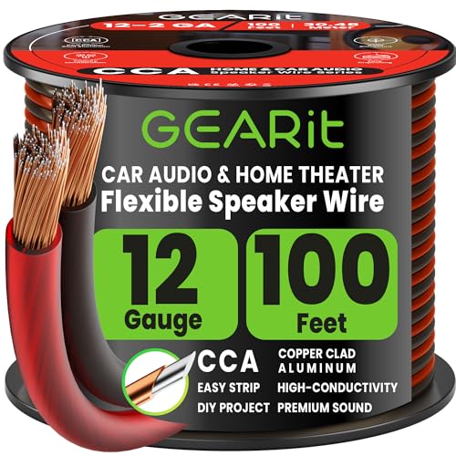 GEARit 12 Gauge Speaker Wire 100FT, 12/2 CCA Cable for Home Theater - color: Translucent Black/Red, size: 12AWG / 100 Feet