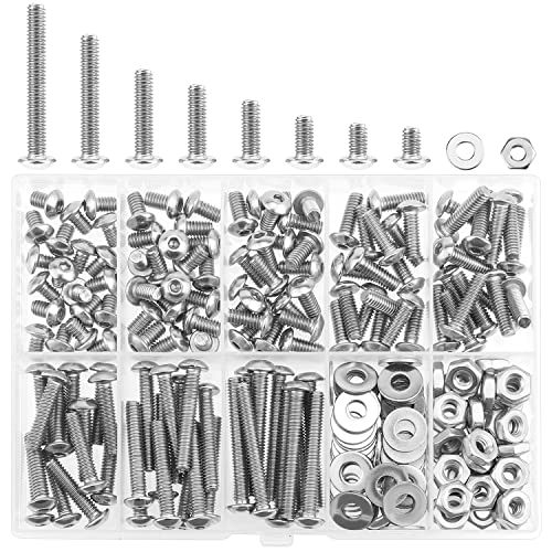HELIFOUNER 210 Pieces #8-32 x 1/4" 5/16" 3/8" 1/2" 5/8" 3/4" 1" 1-1/4", Button Head Socket Cap Screws Bolts Washers Nuts Kit, Coarse Thread, Fully Machine Threaded, 304 Stainless Steel - size: #8-32, style: Button Head