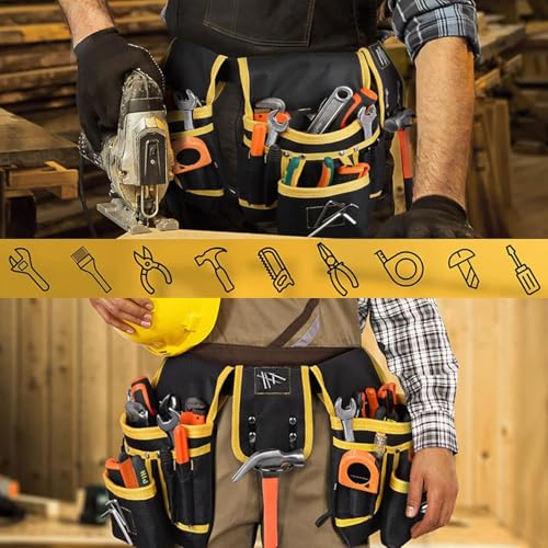 Tool Belt with 27 Pockets and 3 Magnetic Zones, Freely-Combinable Toolbelt - color: Yellow