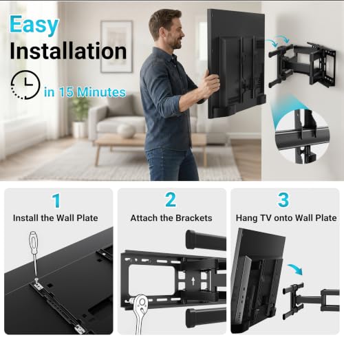 BONTEC Full Motion TV Wall Mount for 37-90 Inch TVs, Heavy Duty Swivel Tilt - size: 37-90 Inch