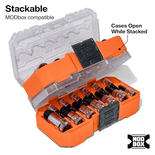 Klein Tools 65213HEXM Knurled Hex Bit Metric Socket Set, 1/4, 3/8 and 1/2-Inch Drives, Premium Cr-V Steel, Metric Sizes 2 mm to 14 mm, MODbox Case, 13-Piece - style: Metric