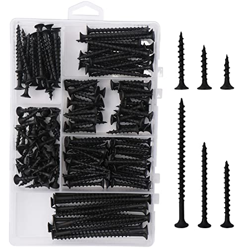 JEGONFRI Black Wood Screws Assortment Kit, 166 PCS, 6 Sizes, Drywall Screws - size: Kit