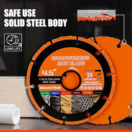 LOZLIN 2-Pack 4.5" Diamond Woodworking Saw Blades - Nail-Embedded Hardwood Cutting Discs for Angle Grinders, Circular Tooth Design for Oak/Teak/PVC/Alloy