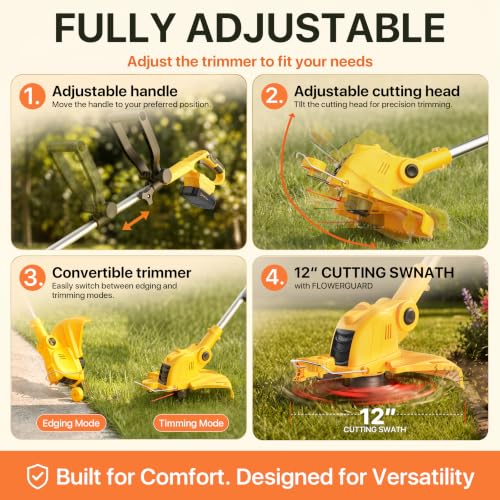 ALSO GO 21V Cordless String Trimmer,2.5Ah Battery Powered with Fast Charger - color: Yellow