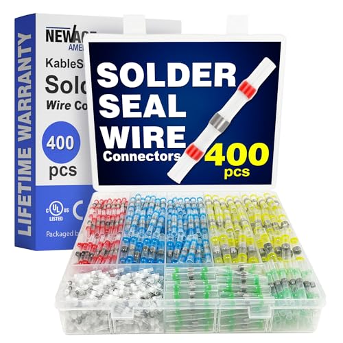 New Age America® 400pcs Solder Seal Wire Connectors Kit KableSeal™ | AWG 26-10 | Marine Heat Shrink Wire Connectors | Insulated Solderless Splice | Waterproof Butt Splice Terminals | UL - style: 400 PCS | AWG 26-10