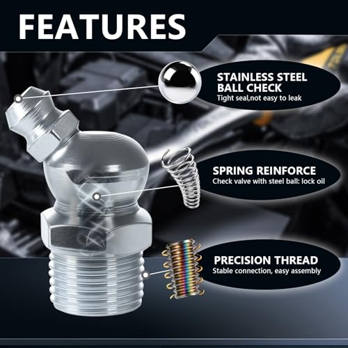 15Sizes Grease Fitting Assortment SAE and Metric Zerk Grease Fittings Kit 1/4 1/8 M6 M8 M10 Straight 45 90 Degree Zerks Nipples (Pack of 45Pcs)