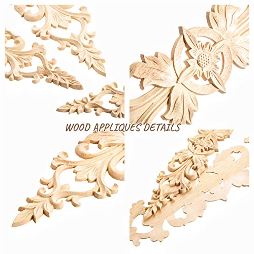 2Pcs Wood Carved Appliques Long Wooden Carving Onlays Decals for Furniture - color: 2-Pack, size: 12.99" x 2.36"
