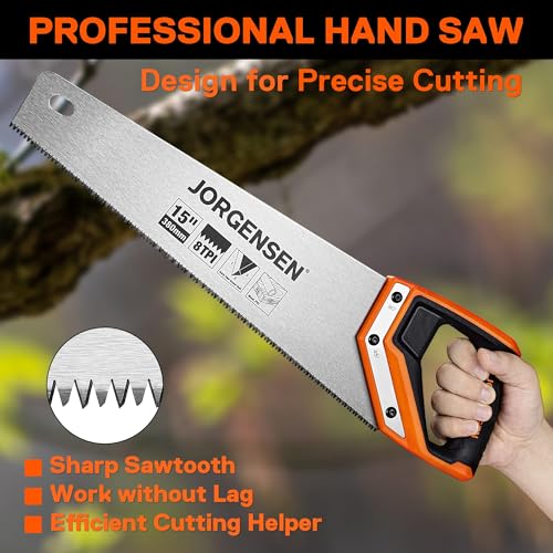 JORGENSEN 15 Inch Pro Hand Saw, 8 TPI Fine Cut Aluminum Handle | Non-slip ergonomic grip, ultrasonic welded structure, woodworking, trimming, drywall and plastic pipe cutting - style: 15 Inch