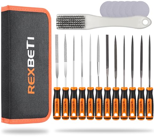 REXBETI 19Pcs Metal File Set - Jewelry Making & Precision Metalwork File | 6 Jewlers & 6 Steel Files, Carry Case, For Precision Metal, Woodworking, 3D Print Finishing, Craft, Knife & Tool Sharpening - style: 13PCS