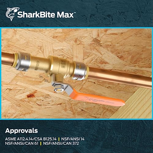 SharkBite Max 3/4 Inch Ball Valve with Drain Vent and Mounting Bracket, Push to Connect Brass Plumbing Fitting, PEX Pipe, Copper, CPVC, PE-RT, HDPE, UR24616A - size: 3/4 in.