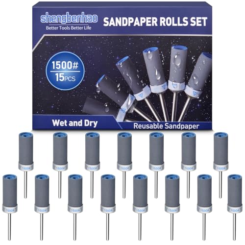15Pcs 1500 Grit Sanding Drums Sandpaper Sticks Set for Dremel Rotary Tool with 1/8" Shank, Sanding Bits Kit Rotary Tool Accessories for Metal Rust Removal/Jade Polishing/Stone Grinding (1500 Grit) - style: 1500 Grit