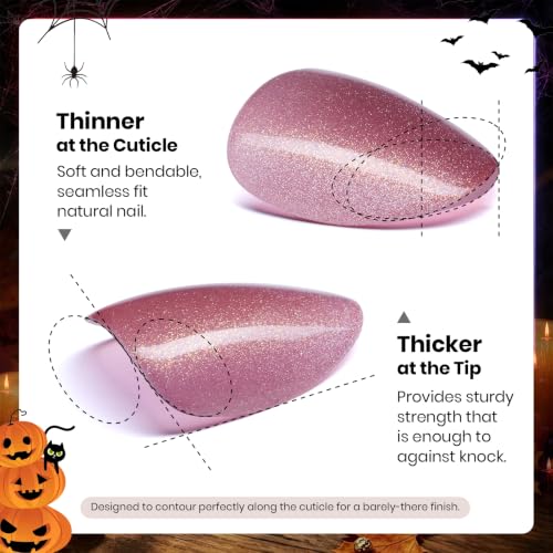 Beetles Cat Eye Press On Nails Short Almond, 32PCS, Pumpkin Spice Halloween - color: 3A - Burnt Caramel - S