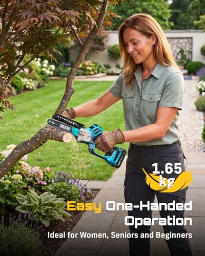 SEESII Mini Chainsaw 6 Inch Brushless, Automatic Oiler - color: Steel Blue