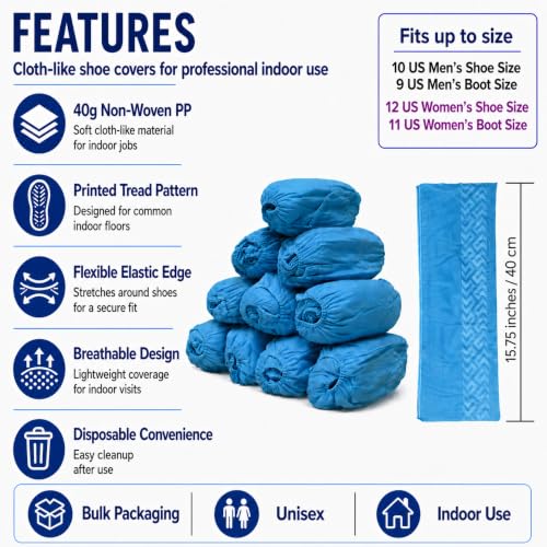 Innovative Haus Blue Disposable Shoe Covers, Non Slip Booties, 100 Pack, LG - size: Large (100 Pack)