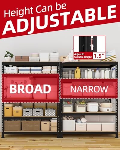 PrimeZone 5-Tier Garage Storage Shelves, Adjustable Metal Shelving, Black - size: 32"W x 16"D x 63"H