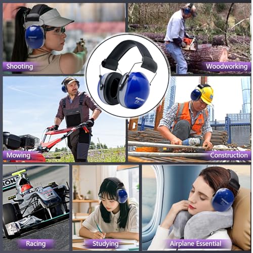 37dB Gun Range Ear Protection, Adjustable Ear Muffs for Noise Reduction, for Shooting, Construction, Mowing - color: Blue