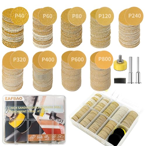 410 PCS 1 Inch Hook and Loop Sanding Discs Kits 40-800 Grit