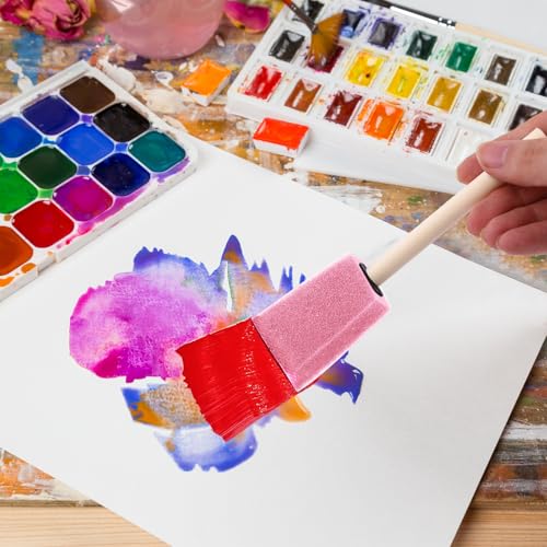 Foam Paint Brushes, 48 Pcs -10 Sizes, Paint Sponge, Premium Foam Brushes - color: Pink