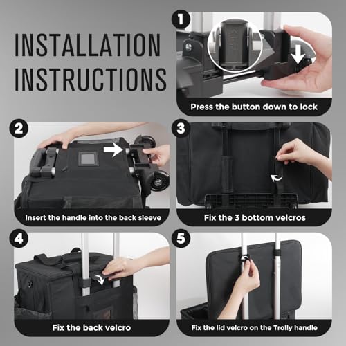 SCAVATA Rolling Cleaning Caddy Bag with Detachable Trolley, Large Cleaning Supplies Organizer with Wheels, Multi Pocket Cleaning Cart with Adjustable Shoulder Strap for Housekeepers & Home Use, Black - color: Black