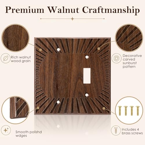 DoubleFill 4 Pcs Walnut Wood Switch Cover,14 * 14.2cm,Blank 1 Toggle - color: Blank 1 Toggle, size: 14.2 x 14 cm