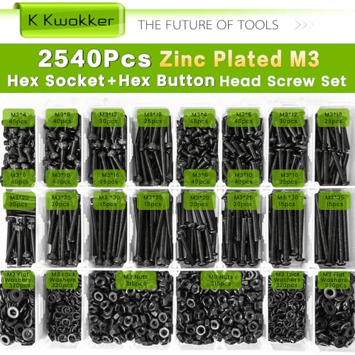 M3 Hex Socket & Button Head Bolt & Nut Assortment Kit, 2540Pcs - size: E. M3