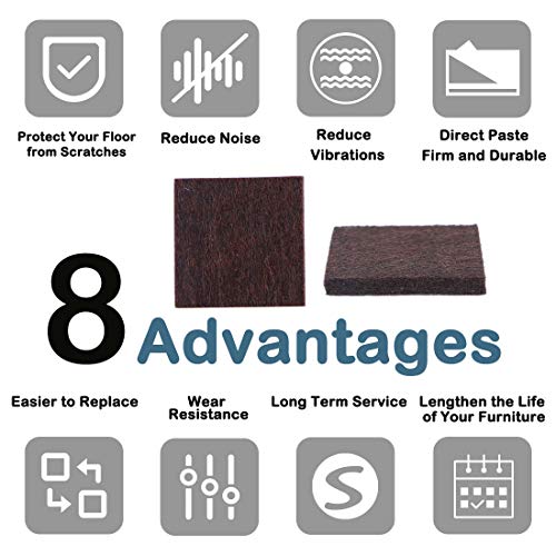 uxcell 32pcs Furniture Pads Square 1 1/4" Self-stick Anti-scratch Felt Pads Reduce Noise for Chair Feet Floor Protector Brown