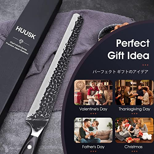 Huusk Japan 11.5 Inch Hand Forged Slicing Knife for Meats, Ribs, Roasts - Brisket Carving Knife for BBQ and Christmas Gifts - size: 11.5"
