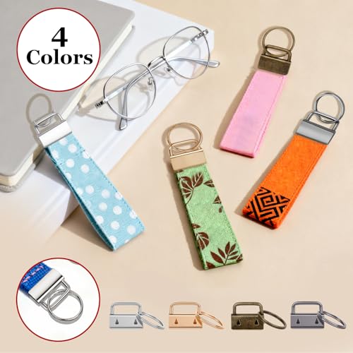 40 Sets Key Fob Hardware, 1 Inch Keychain Hardware with Glass Running Pliers for Key Chain, Lanyard & Wristlet Making Supplies (4 Colors)