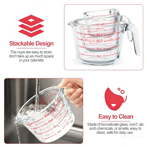 M MCIRCO 6 Pcs Glass Measuring Cups with Lids Set, 1-Cup, 2-Cup, 4-Cup Measuring Jugs with Handle, Nesting Liquid Measuring Cups for Kitchen (Pack of 2) - size: 1-Cup (Pack of 2)