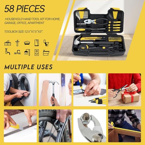 MARTCOLOR 58-Piece Household Tool Set, Yellow Hand Kit with Storage Case - color: Yellow
