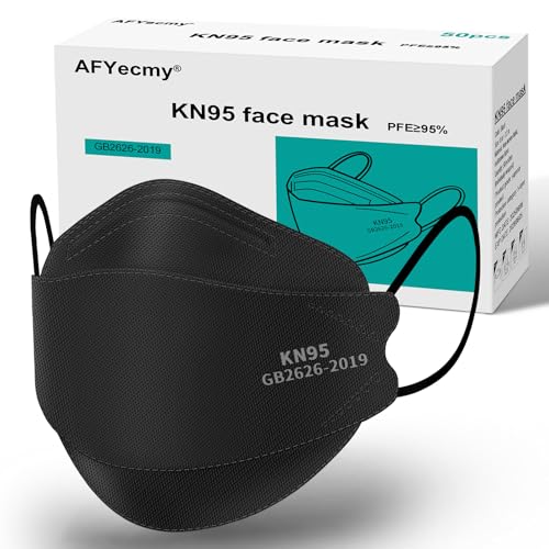 KN95 Face Masks Black 50 Pack for Adults, Breathable Disposable with Elastic Ear Loops - color: Black-50 Pack