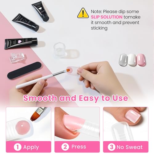 GlimightyX Polygel Toenail Kit, Clear White Pink with Toe Dual Nail Forms - color: 01-3 Colors Basic Polygel Toenail Kit