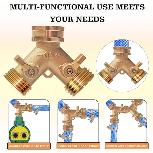 Hourleey 2 Way Hose Splitter, 3/4" Brass Hose Y Splitter with 2 PCS Garden Hose Extension Hose Coiled Spring Protectors and 6 Rubber Washers - size: 2 Pack with Splitter