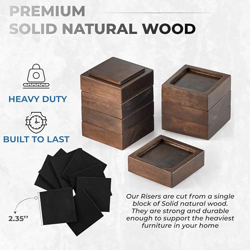 FASONLA Bed Risers, Furniture Risers (Set of 8) Lifts Height 1", 2", 3" or 4", Solid Natural Wood Risers, Non-Slip Recessed Hole to Heavy Bed/Furniture (Walnut Color) - color: Walnut Color
